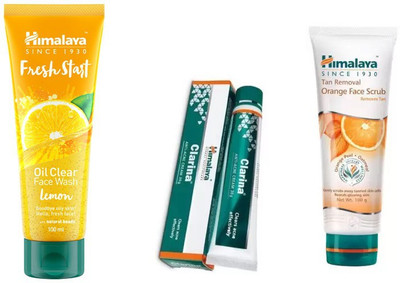 

Himalaya fresh start oil clear lemon face wash, tan removal orange face scrub, clarina anti acne cream(Set of 3)