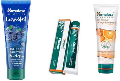 

Himalaya fresh start oil clear blueberry face wash, tan removal orange face scrub, clarina anti acne cream(Set of 3)