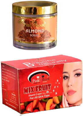 

Pink Root Mix Fruit Bleach 250gm, Almond Scrub 100gm(Set of 2)