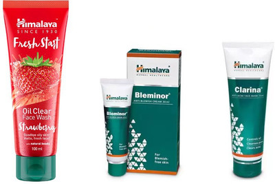 

Himalaya fresh start oil clear strawberry face wash, bleminor anti blemish cream, clarina anti acne face mask(Set of 3)