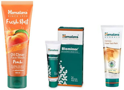 

Himalaya fresh start oil clear peach face wash, fairness kesar face pack, bleminor anti blemish cream(Set of 3)