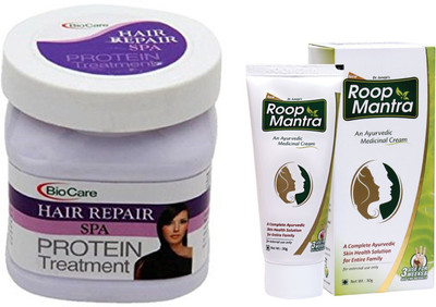 

Roop Mantra Ayurvedic Fairness Face Cream 30g and Biocare Hair Repair Spa 500ml(Set of 2)