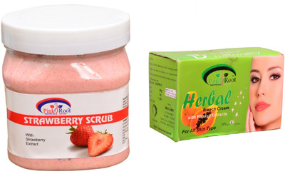 

Pink Root Herbal Bleach 250gm, Strawberry Scrub 500ml(Set of 2)