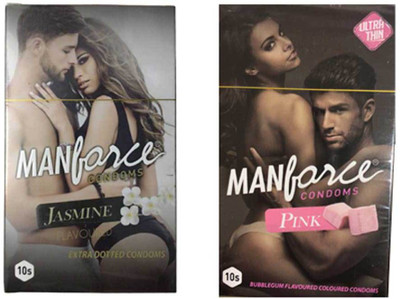 Manforce Flavoured Jasmine Pink Extra Dotted Condoms Condom(Set of 2, 20S)
