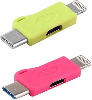 

OLECTRA Pack of 2 Premium Series 3 IN 1 Micro USB to Lightning 8 Pin and Type C Converter CHARGING ADAPTER OTG Cable (Pink & Yellow) OTG Cable(Multicolor)