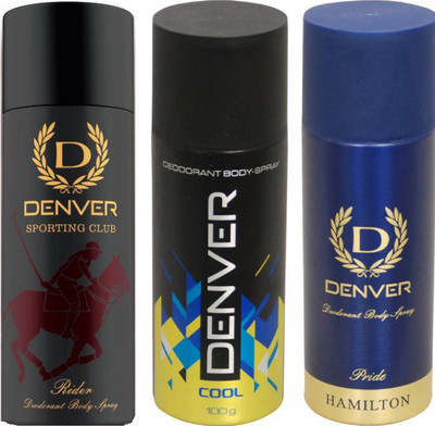 

Denver Sporting Club New Rider, Cool & Pride Deodorant Body Spray - For Men(480 ml, Pack of 3)