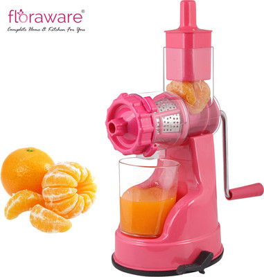 Floraware Plastic Hand Juicer Fruit & Vegetable Steel Handle with Vaccum Locking System, Pink(Pink Pack of 1)