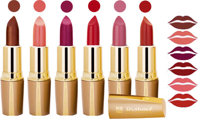 Rythmx Creamy Shining Lipstick For Women Regular Use (Set Of 6 Pcs) 28(Pecan Mauve, Brick Pink, Magenta, Tomato Red, Crimsom, Plum Purple, 24 g)