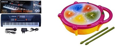 

FEMININE STYLE COMBO OF BigFun 61 keys BF-630A2 Electronic Piano Keyboard with LED Display & Microphone (Black) AND Flash Drum with 3D Lights and Music (Multi color)(Multicolor)