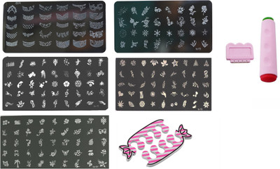 

Royalkart Nail Art Stamping Kit Decoration 5 large Image Plates with Double Sided Stamper,Metal Scraper Nail Art & Decoration Gift for Girl Woman(Multicolor)