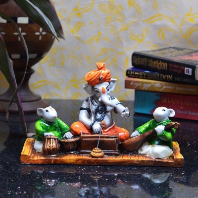 eCraftIndia Lord Ganesha Playing Harmonium with 2 Rats Decorative Showpiece  -  13.97 cm(Microfibre, Green, Orange) at flipkart