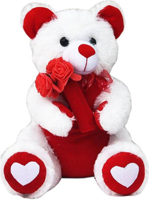

Fun & Joy Cute & Beautiful Red & White Teddy Bear With Red Rose - 70 cm(White, Red)