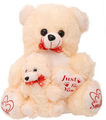 

Fun & Joy Silk Stocking & Cute Cream Teddy Bear With Baby & Heart - 55 cm(Cream)