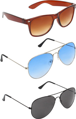 Zyaden Wayfarer, Aviator, Aviator Sunglasses(For Men & Women, Brown, Blue, Black)