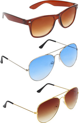 Zyaden Wayfarer, Aviator, Aviator Sunglasses(For Men & Women, Brown, Blue, Brown)