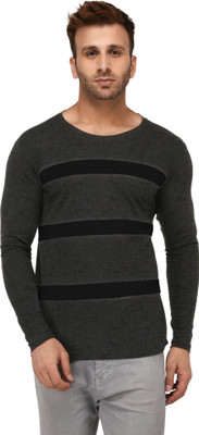 KAY S APPARELS Striped Men Round Neck White, Black T-Shirt
