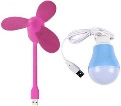 

M Mod Con Combo of Portable, Flexible USB Fan and Mini USB Wired Bulb (90% Energy Saving with hanger) for emergency (colors may vary) One USB LED Light Led Light, USB Fan(Multicolor)