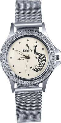 

ethify Jt-efgc01 Silver peacock dial with light shade of biege. Watch - For Women