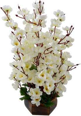 

Fancymart Artificial Cherry Blossom Flowers (size 18 inchs/ 45 cms) With Wood Pot - AF-1346 White Wild Flower Artificial Flower with Pot(17.71 inch, Pack of 1)