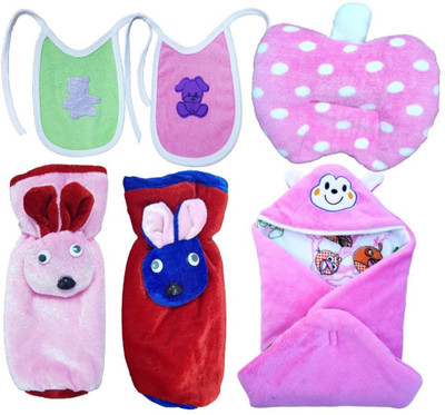 

Brandonn Daily Use pack having 1 baby wrapper, 2 feeding bottle covers, 1 Apple Seed filled pillow and 2 Baby Bibs (Multicolor)(Pink)