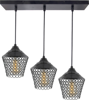 Homesake 3-ights Linear Cluster Chandelier Lantern Hanging Pendant Light, Kitchen Area and Dining Room Light Pendant Lamp Ceiling Lamp(Black)