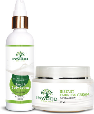

INWOOD ORGANICS Fairness Combo Kit of Skin Whitening & Brightening Body Lotion - 100 ML | Instant Fairness Cream - 50 G(Set of 2)