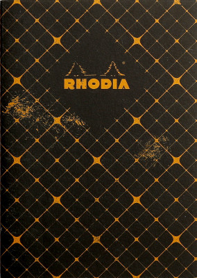 

Rhodia A5 Note Book(117244C Heritage Black Quadrille Stapled Orange Line Ruled Notebook - A5 - 210 mm x 148 mm, Black/Orange)