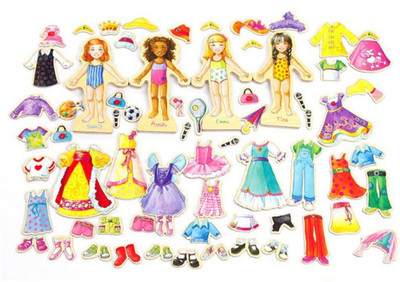 

Emob Cute 4 Adorable Wooden Dolls with 63 Magnetic Fashionable Outfits Pretend Play Dress up Set(Multicolor)