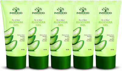 

INWOOD ORGANICS Pure & Natural Aloe Vera Gel | Multipurpose Gel For Face, Hair, Body, and Beard | Infused with Pure Aloe Vera Gel and Kiwi extract | Fights with Acne, Scars and Pimples | Paraben Free | Combo Pack of 5 Aloe Vera Gel(300 ml)