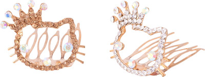 

Sanjog Princess Little Golden Crystal Birthday Crown Tiara/Hair Comb For Kids/Girls-Pack Of 2 Hair Clip(Multicolor)