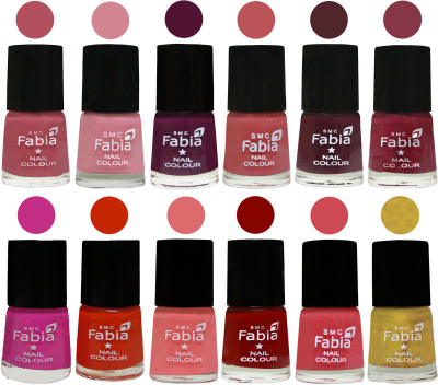 

Fabia Exclusive Nail Polish Set of 12 pcs. Mauve Pink-Rose-Boysenberry-Peach-Wine-Wine Red-Pink Pink-Fire Orange-Baby Pink-Bold Red-Strawberry-Matte Golden(Pack of 12)