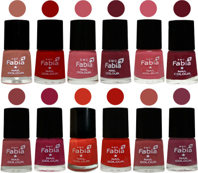 

Fabia Exclusive Nail Polish Set of 12 pcs. coral-Red-Coral Pink -Jam-Light Pink-Maroon-Dark Nude-Pure Wine-Orange-Reddish Red-Dark Peach-Plum(Pack of 12)