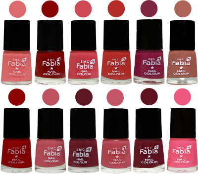 

Fabia Exclusive Nail Polish Set of 12 pcs. Baby Pink-Bold Red-Strawberry-Candy Orange-Dark Magenta-coral-Red-Coral Pink -Jam-Light Pink-Maroon-Shock Pink Light(Pack of 12)