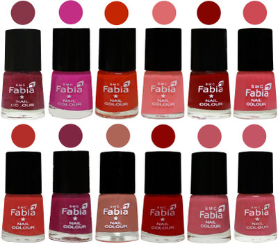 

Fabia Exclusive Nail Polish Set of 12 pcs. Wine Red-Pink Pink-Fire Orange-Baby Pink-Bold Red-Strawberry-Candy Orange-Dark Magenta-coral-Red-Coral Pink -Light Pink(Pack of 12)