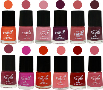 

Fabia Exclusive Nail Polish Set of 12 pcs. Sour Orange-Mauve Pink-Rose-Boysenberry-Peach-Wine-Wine Red-Pink Pink-Fire Orange-Baby Pink-Bold Red-Light Pink(Pack of 12)