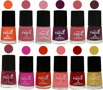

Fabia Exclusive Nail Polish Set of 12 pcs. Sour Orange-Mauve Pink-Rose-Boysenberry-Peach-Wine-Wine Red-Pink Pink-Fire Orange-Baby Pink-Bold Red-Matte Golden(Pack of 12)