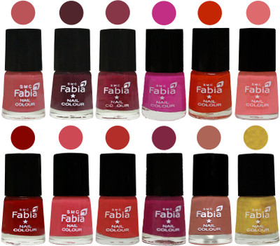 

Fabia Exclusive Nail Polish Set of 12 pcs. Peach-Wine-Wine Red-Pink Pink-Fire Orange-Baby Pink-Bold Red-Strawberry-Candy Orange-Dark Magenta-coral-Matte Golden(Pack of 12)