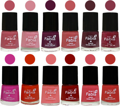 

Fabia Exclusive Nail Polish Set of 12 pcs. Mauve Pink-Rose-Boysenberry-Peach-Wine-Wine Red-Pink Pink-Fire Orange-Baby Pink-Bold Red-Strawberry-Candy Orange(Pack of 12)