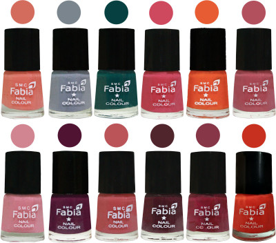 

Fabia Exclusive Nail Polish Set of 12 pcs. Light Peach-Wild Gray Yonder-Dark Green-Shock Pink-Sour Orange-Mauve Pink-Rose-Boysenberry-Peach-Wine-Wine Red-Orange(Pack of 12)