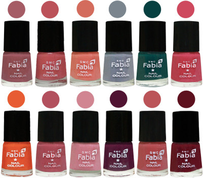 

Fabia Exclusive Nail Polish Set of 12 pcs. Lip-Bazooka Joe-Light Peach-Wild Gray Yonder-Dark Green-Shock Pink-Sour Orange-Mauve Pink-Rose-Boysenberry-Peach-Maroon(Pack of 12)