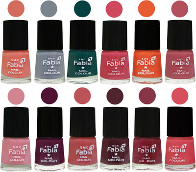 

Fabia Exclusive Nail Polish Set of 12 pcs. Light Peach-Wild Gray Yonder-Dark Green-Shock Pink-Sour Orange-Mauve Pink-Rose-Boysenberry-Peach-Wine-Wine Red-Punch Pink(Pack of 12)