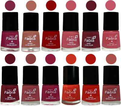 

Fabia Exclusive Nail Polish Set of 12 pcs. Dark Magenta-coral-Red-Coral Pink -Jam-Light Pink-Maroon-Dark Nude-Pure Wine-Orange-Reddish Red-Dark Peach(Pack of 12)