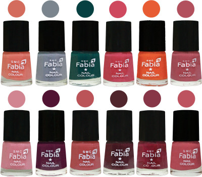 

Fabia Exclusive Nail Polish Set of 12 pcs. Light Peach-Wild Gray Yonder-Dark Green-Shock Pink-Sour Orange-Mauve Pink-Rose-Boysenberry-Peach-Wine-Wine Red-Coral Pink(Pack of 12)