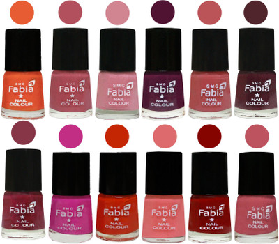 

Fabia Exclusive Nail Polish Set of 12 pcs. Sour Orange-Mauve Pink-Rose-Boysenberry-Peach-Wine-Wine Red-Pink Pink-Fire Orange-Baby Pink-Bold Red-Coral Pink(Pack of 12)