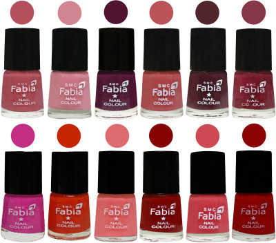 

Fabia Exclusive Nail Polish Set of 12 pcs. Mauve Pink-Rose-Boysenberry-Peach-Wine-Wine Red-Pink Pink-Fire Orange-Baby Pink-Bold Red-Strawberry-Red(Pack of 12)
