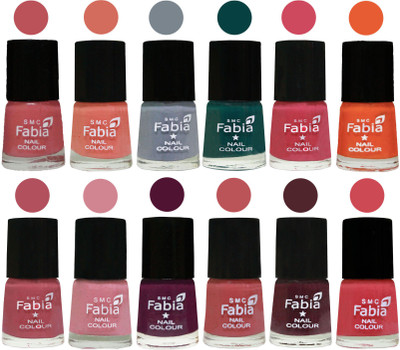 

Fabia Exclusive Nail Polish Set of 12 pcs. Bazooka Joe-Light Peach-Wild Gray Yonder-Dark Green-Shock Pink-Sour Orange-Mauve Pink-Rose-Boysenberry-Peach-Wine-Strawberry(Pack of 12)