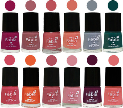 

Fabia Exclusive Nail Polish Set of 12 pcs. Raspberry-Lip-Bazooka Joe-Light Peach-Wild Gray Yonder-Dark Green-Shock Pink-Sour Orange-Mauve Pink-Rose-Boysenberry-Baby Pink(Pack of 12)