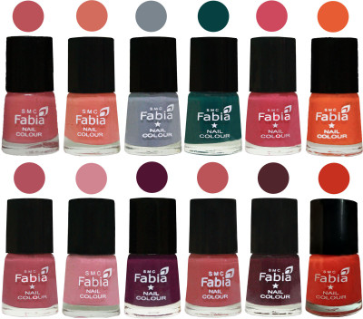 

Fabia Exclusive Nail Polish Set of 12 pcs. Bazooka Joe-Light Peach-Wild Gray Yonder-Dark Green-Shock Pink-Sour Orange-Mauve Pink-Rose-Boysenberry-Peach-Wine-Orange(Pack of 12)