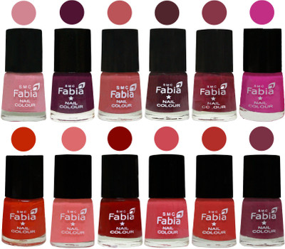 

Fabia Exclusive Nail Polish Set of 12 pcs. Rose-Boysenberry-Peach-Wine-Wine Red-Pink Pink-Fire Orange-Baby Pink-Bold Red-Strawberry-Candy Orange-Plum(Pack of 12)