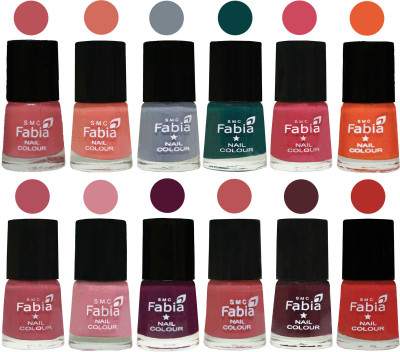 

Fabia Exclusive Nail Polish Set of 12 pcs. Bazooka Joe-Light Peach-Wild Gray Yonder-Dark Green-Shock Pink-Sour Orange-Mauve Pink-Rose-Boysenberry-Peach-Wine-Candy Orange(Pack of 12)